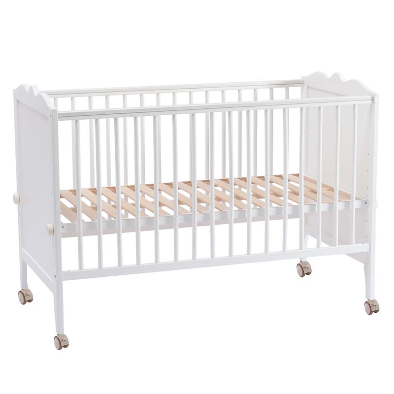 Scandinavian with Adjustable Height White Wood with Guardrail Baby Crib