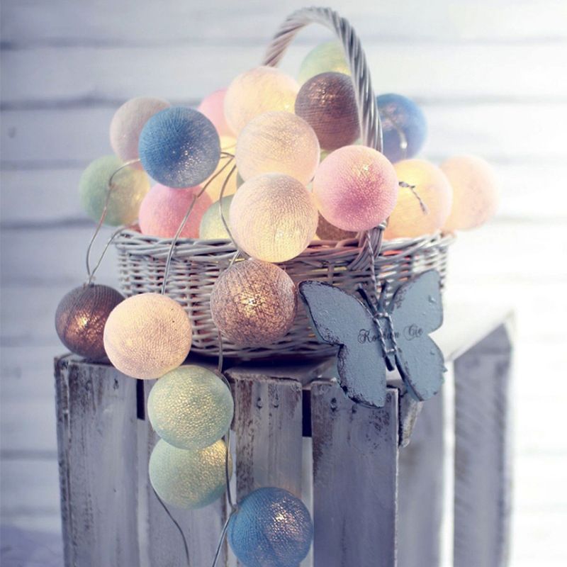 Colorful Globe LED Festive Lights in Modern Artistic Style Cotton Ball Indoor String Lights