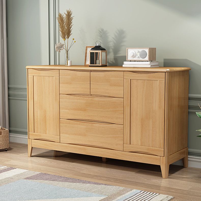 Mid-Century Wooden Accent Cabinet with Doors and 4 Drawers Cabinet