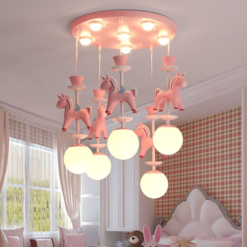 Horses Pendant Lighting Fixture Kids Style Metal Hanging Ceiling Light for Bedroom