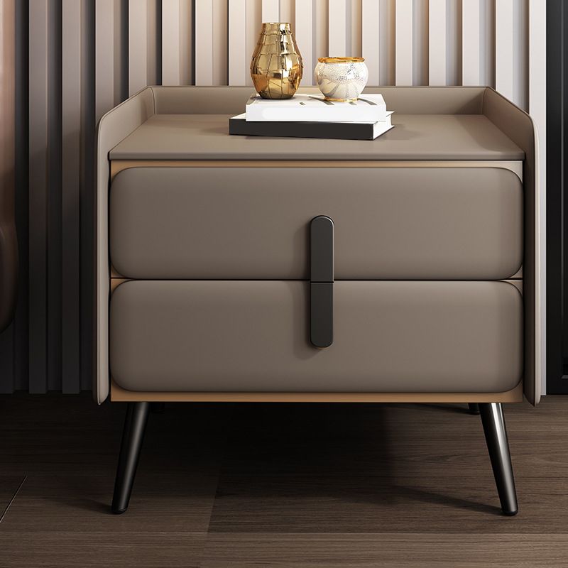 Contemporary Accent Table Nightstand Faux Leather Bed Nightstand