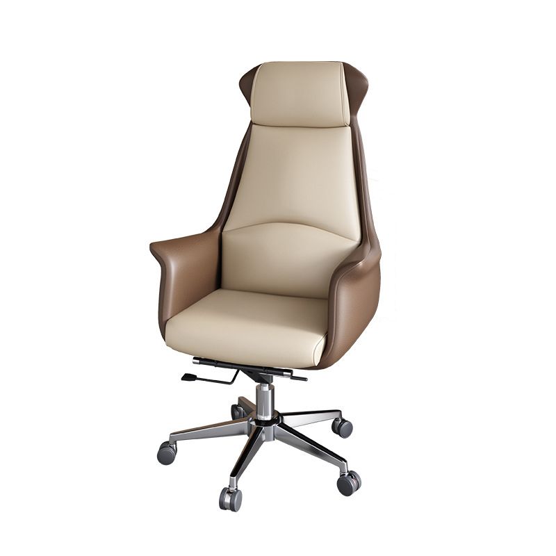 Modern Arms Included Chair with Wheels High-Back Leather Desk Chair in Black/Brown