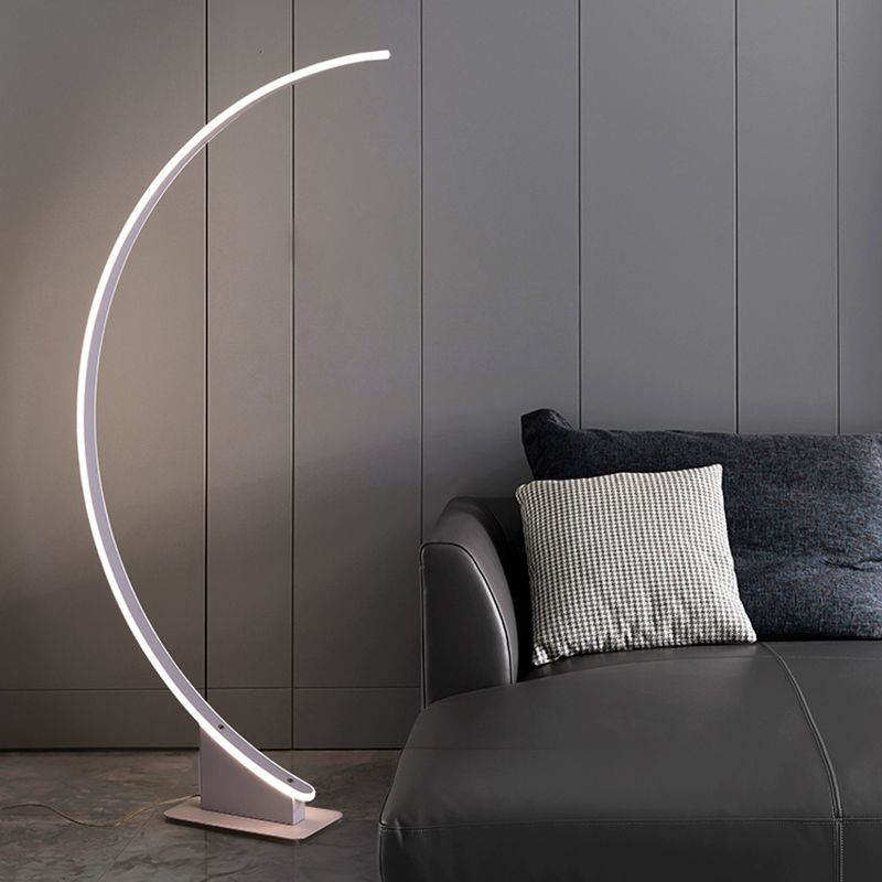 Arched Bedside LED Floor Lamp Metal Minimalist Standing Light with Acrylic Diffuser