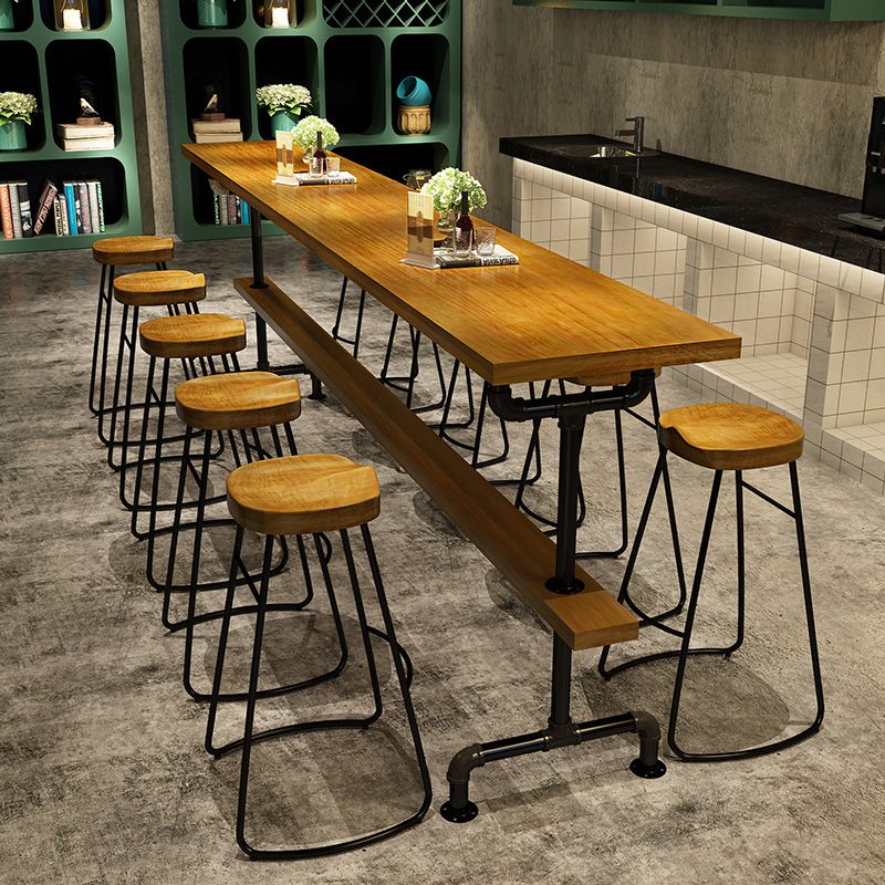 Rectangular Bar Height Table Black Legs and Metal Base Bistro Bar Table