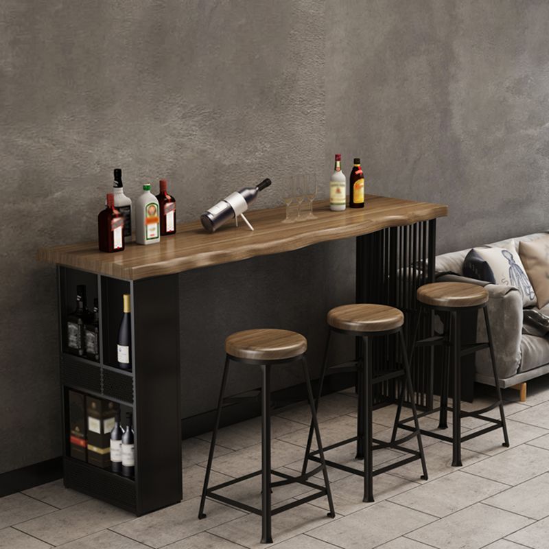 Pine Wood Top Rectangle Bar Table Industrial Bar Table with Double Pedestal in Black