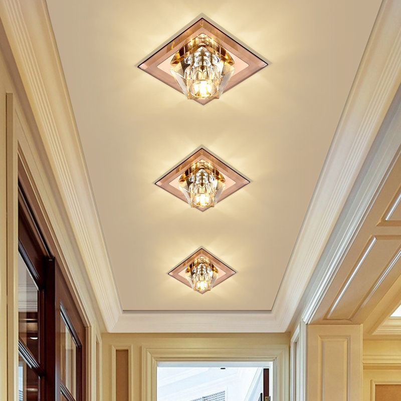 Contemporary Gemstone Flush Ceiling Light Crystal Corridor LED Flush Mount Lighting Fixture