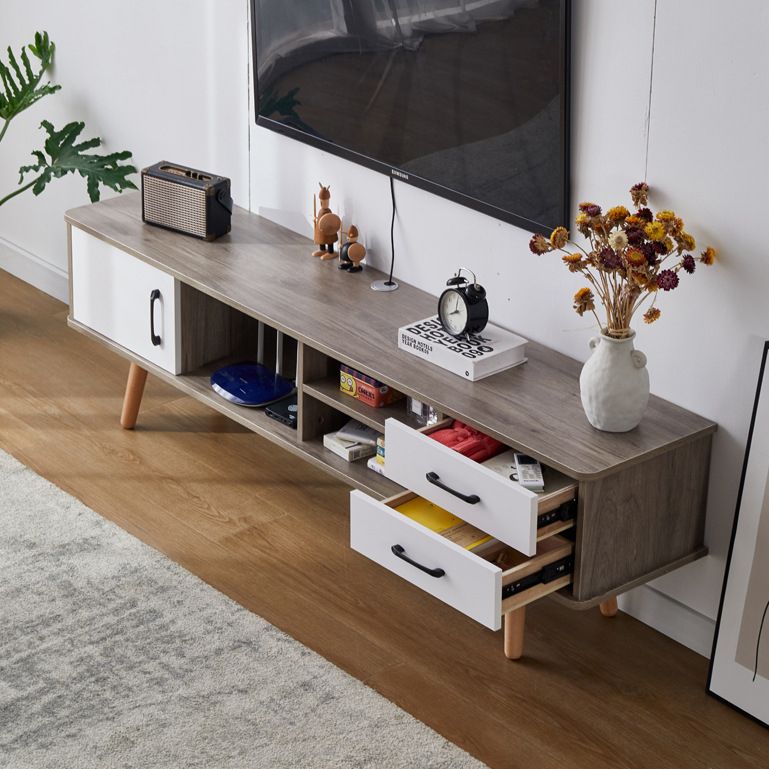 Solid Wood TV Stand & Media Console , Open Storage TV Console with Drawers