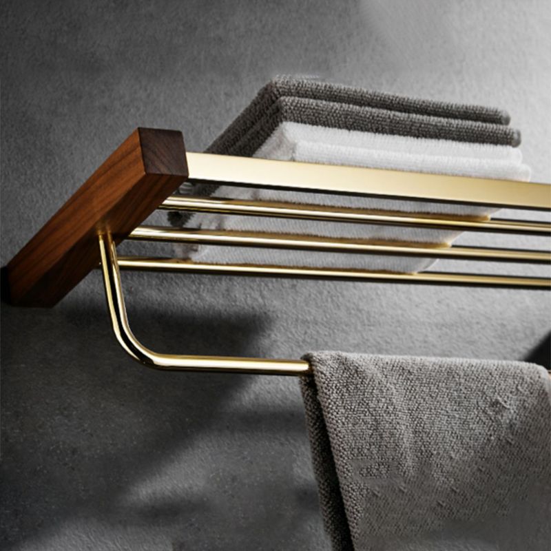 Polished Brass Bathroom Hardware Set Metal & Wood Bathroom Set with Bath Shelf/Towel Bar