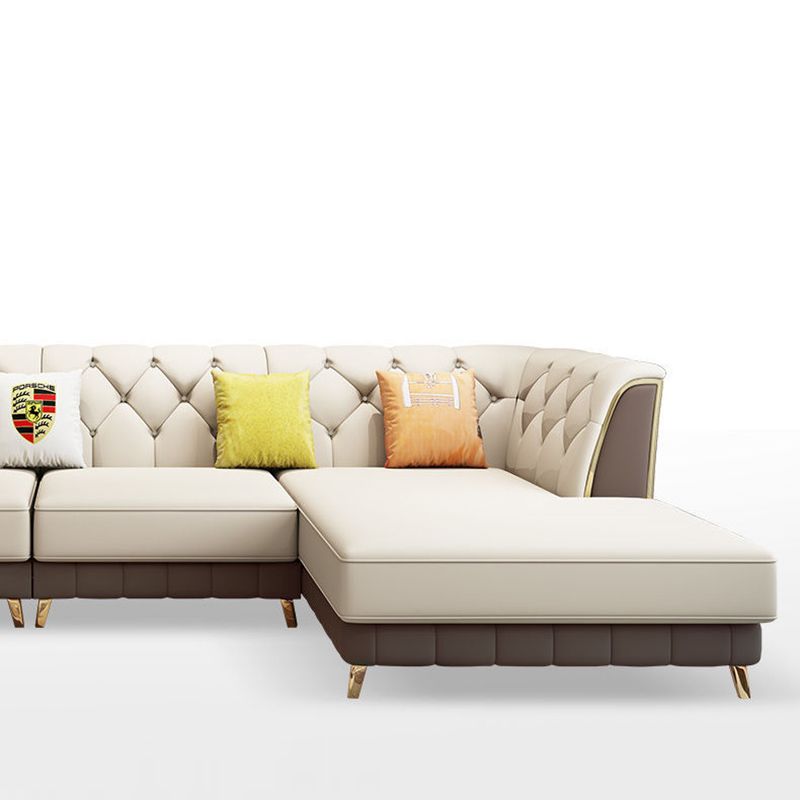 Recessed Arm Tufted Back Sectional Genuine Leather Sofa and Chaise