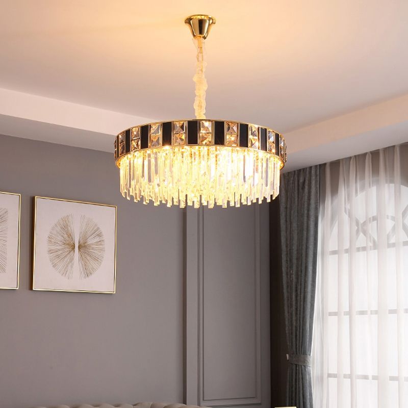 Modern Geometrical Chandelier Crystal Prism Living Room Suspension Light in Gold