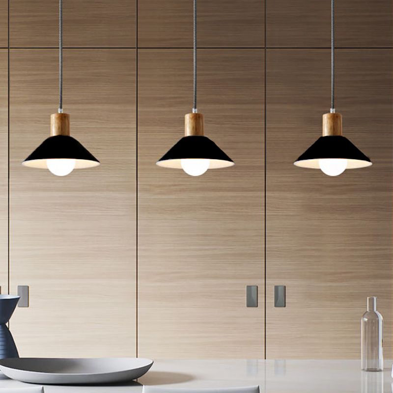 Felt Black / Grey suspension de luminaire suspendu 1 Pendentif entrepôt de tête avec bonnet en bois pour salle à manger