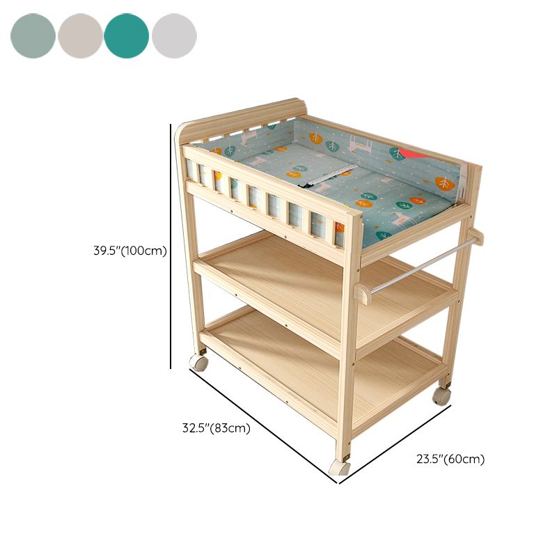 Wooden Shelf Changing Table with Pad and Storage Flat Top Baby Changing Table