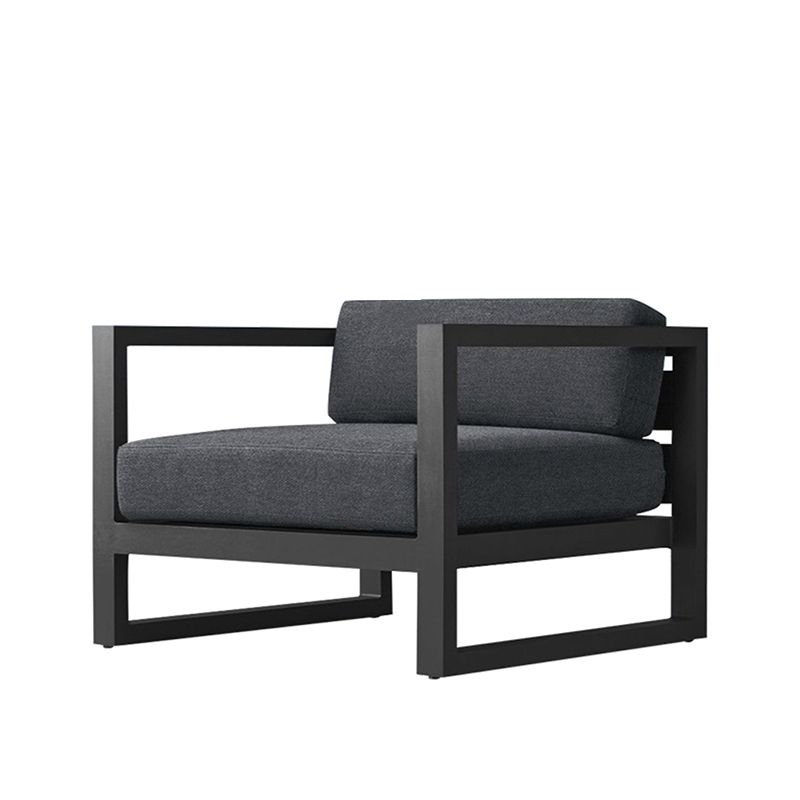 Contemporary Black Symmetrical Outdoor Patio Sofa with Cushion