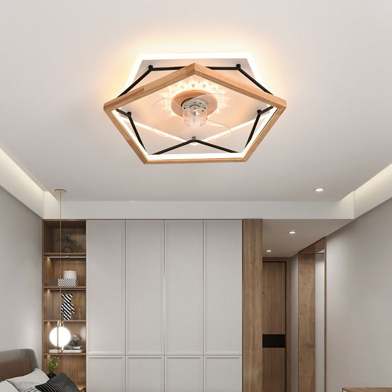 Modern Single Beige Ceiling Fan Lamp Wooden Ceiling Fan Light for Living Room