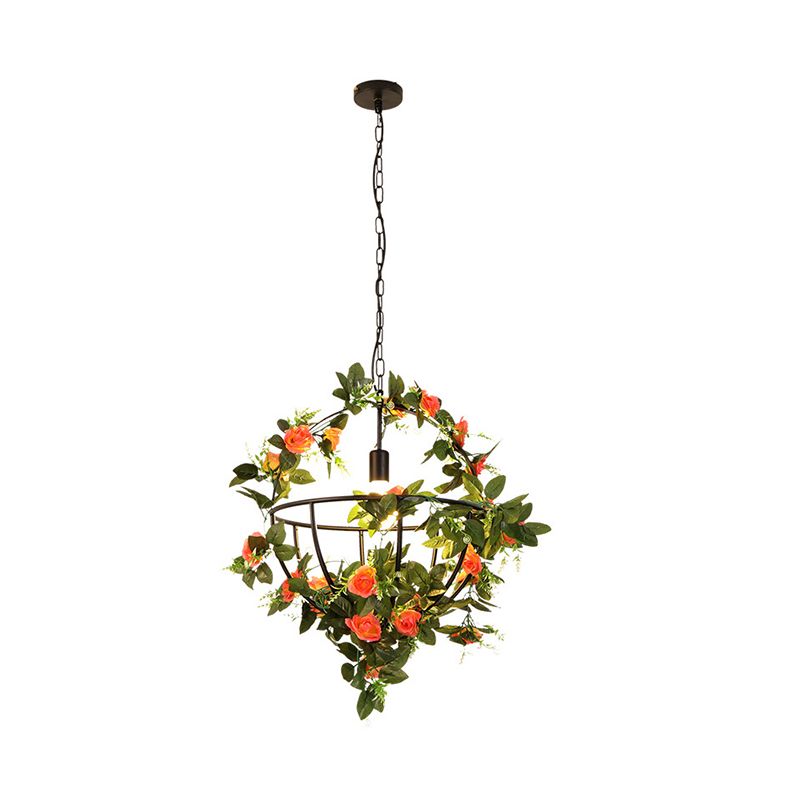 1 Lampenmetall -Anhänger Leuchten Leuchte Industrial Green Globe Restaurant LED Hanging Lamp Kit mit Blumendekoration