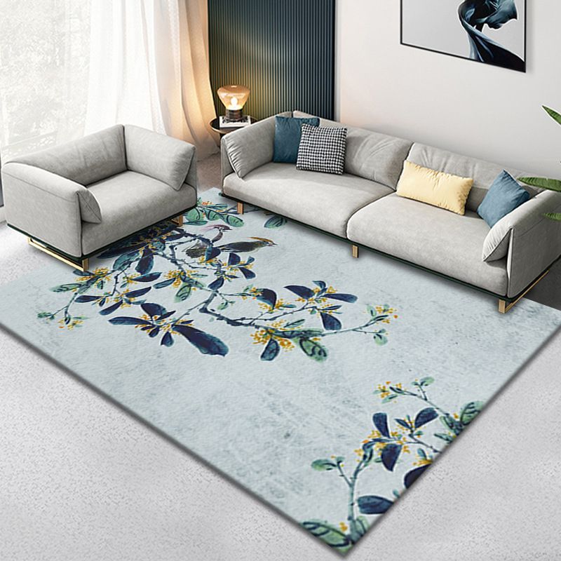 Classical Ink Branch Printing Rug Color Mixed Polyester Carpet Stain Resistant Indoor Rug for Home Decor