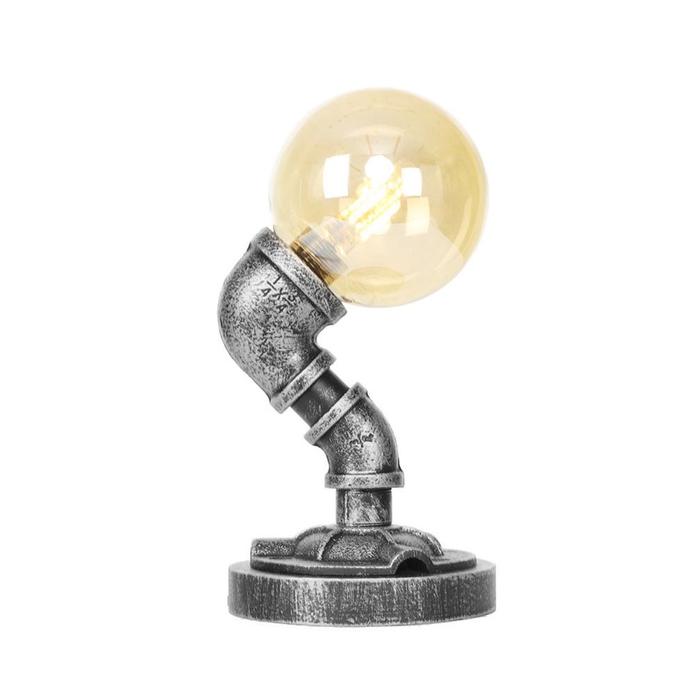 Globe Clear/Amber Glass Task Lighting Industrial Single Bulb Living Room Desk Lamp in Antique Silver