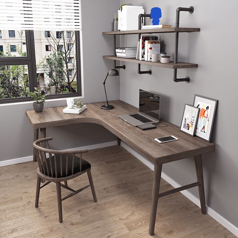 Industrial L-Shape Office Desk Solid Wooden Writing Desk for Office