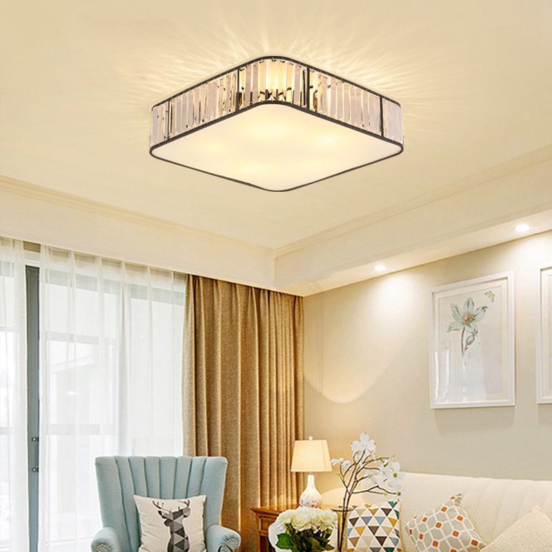 Square Flush Mount Modernism Crystal Ceiling Light Fixture for Bedroom