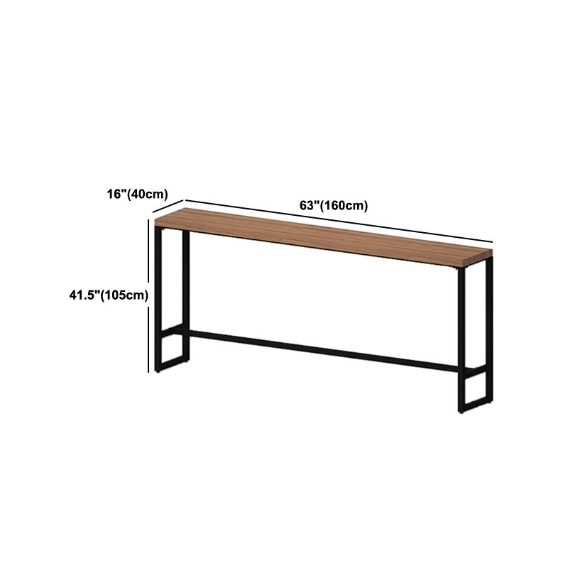 Pine Wood Top Pub Table Rectangle Modern Bar Table with Trestle Base in Black