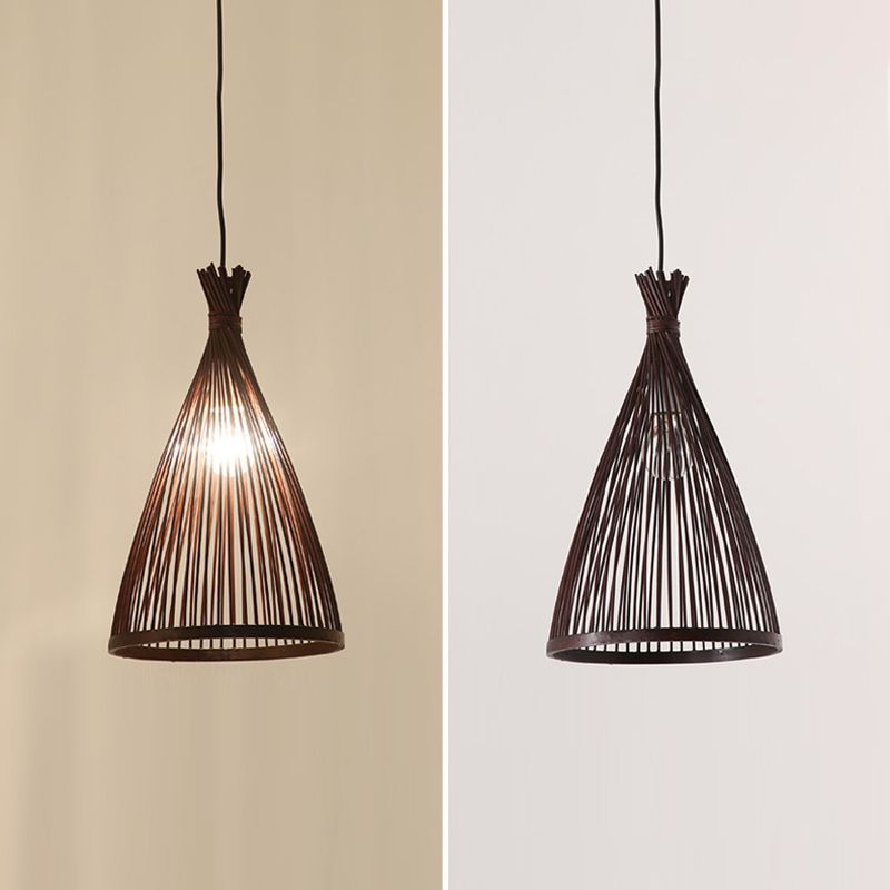 Chinese Cone Pendant Lighting Fixtures Bamboo Hanging Light with Hanging Cord for Restaurant