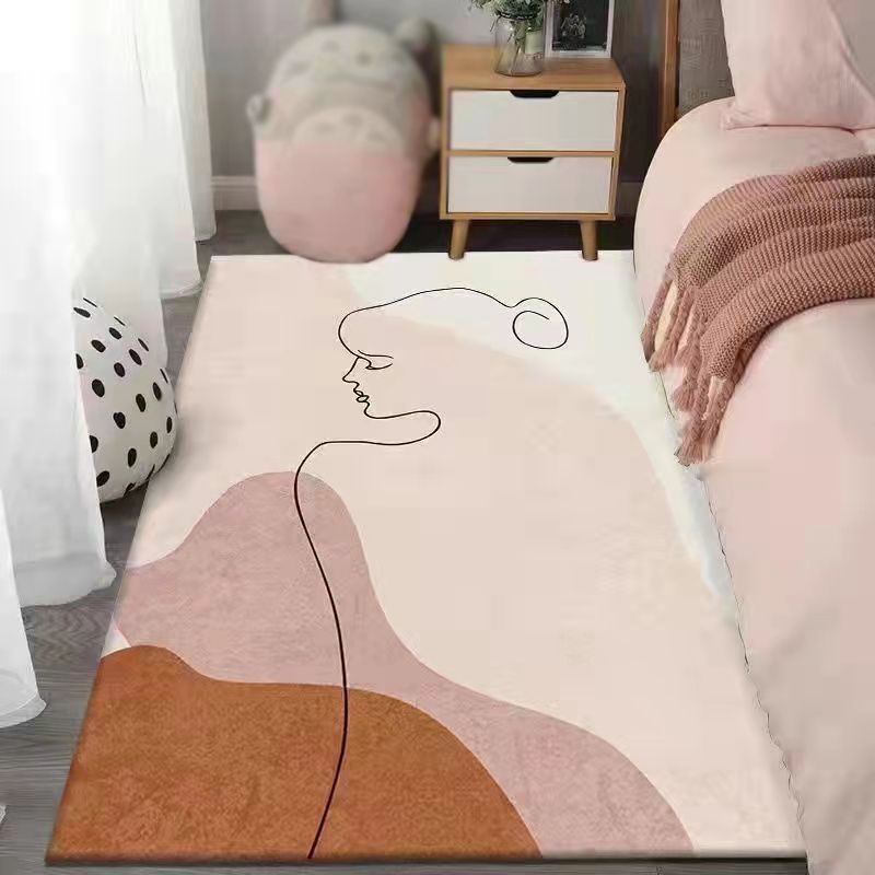 Pink Color Block Carpet Polyester Nordic Carpet Stain Resistant Carpet for Home Decor