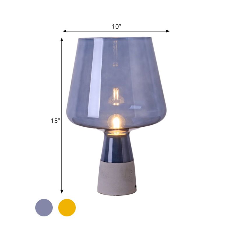 Truncated Cone Night Lighting Mid-Century Yellow/Blue Glass 1 Head Table Lamp with Open Top Design and Solid Concrete Base