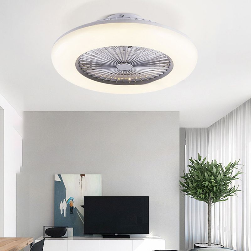 8 Blades Round Fan Lamp Simplicity Bedroom LED Semi Flush Ceiling Light