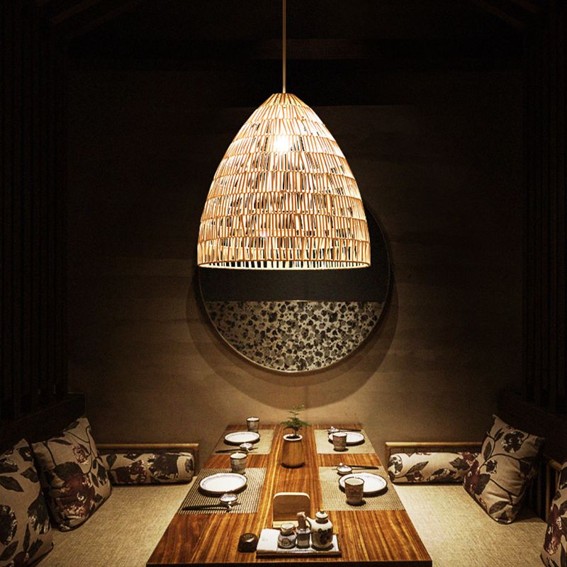 Basket Ceiling Light Modern Style Rattan Single Tea Room Hanging Pendant Light in Wood