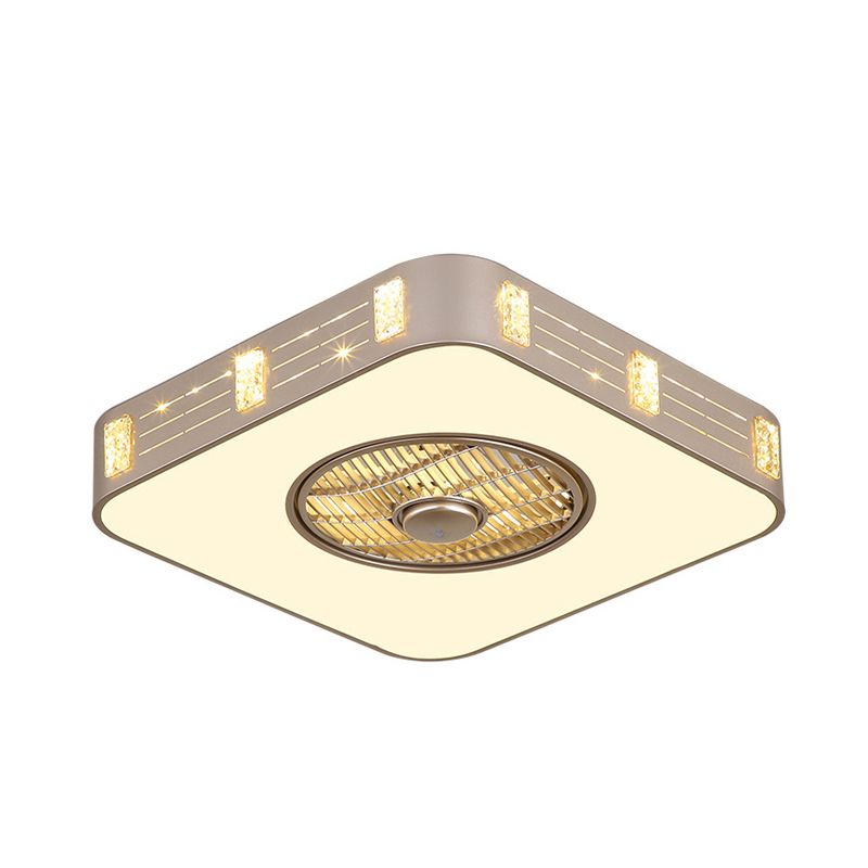 LECHING MONTAJE MONTAJE DE SEMI SEMI LED Lámpara de ventilador colgante de dormitorio con sombra acrílica cuadrada en oro, 19.5 "/23.5" W