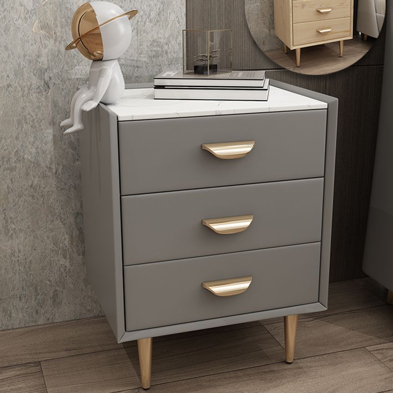 Contemporary Solid Wood Nightstand 3 - Drawer Stone Top Night Table