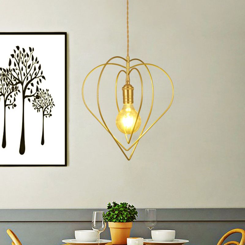 Gold Love Frame Rotatable Pendulum Light Minimalist Single-Bulb Metal Ceiling Pendant Lamp