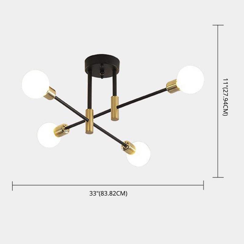 Bare Bulb Industrial Retro Semi Flush Mount Sputnik Metal Ceiling Light for Interior Spaces