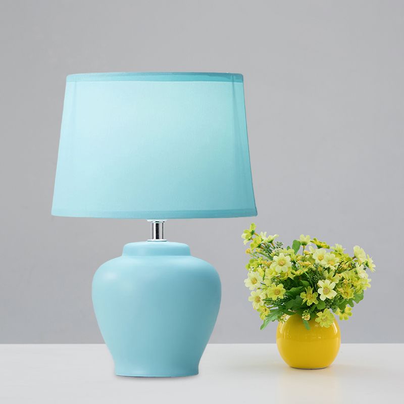 Fabric Tapered Nightstand Lamp Nordic 1 Light Table Light with Vase Ceramic Base in Pink/Blue/Green