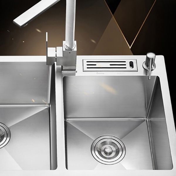 Drop-In Kitchen Sink Stainless Steel Modern Style Rectangle Kitchen Double Sink