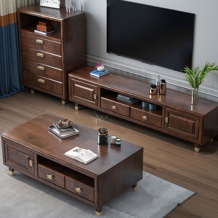 Mid-Century Modern Solid Wood Single Rectangular Coffee Cocktail Table with Storage