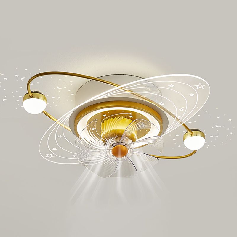 7-Blade LED Ceiling Fan Children Metallic Golden/Black Fan with Light for Foyer