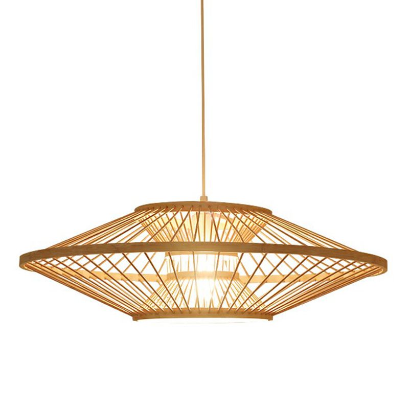 Luce a sospensione a soffitto artigianale Modern Bamboo 1 lampada a goccia per la lampadina in beige