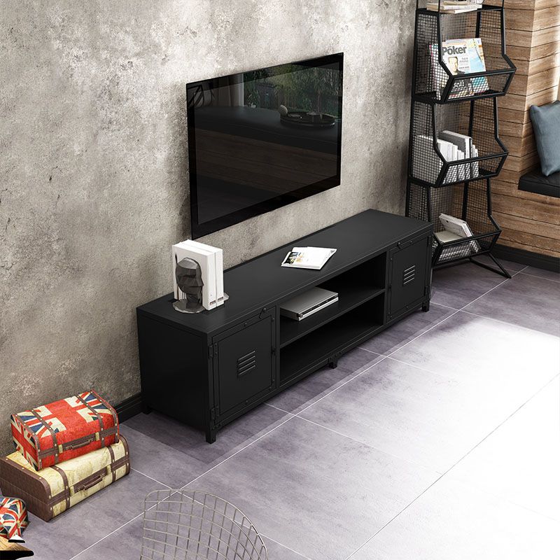 Industrial Metal TV Stand Console 2 Doors Black Media Console TV Stand