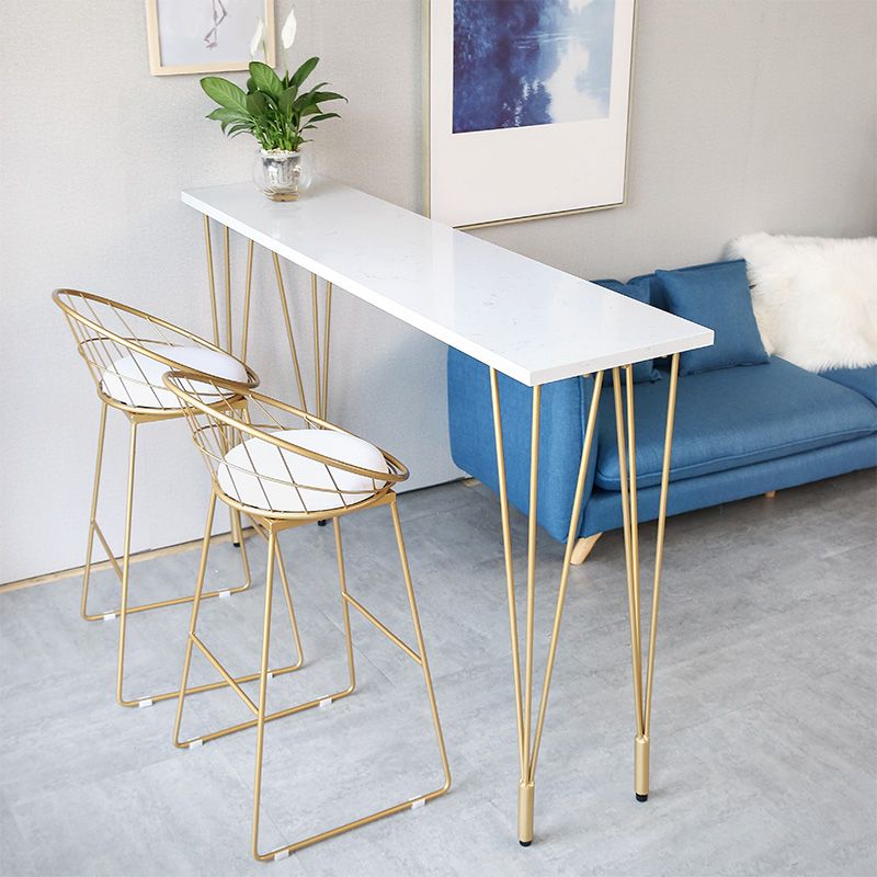 Glam White Wood Counter Table with Rectangle Table Top Gold Legs Table - 42" H