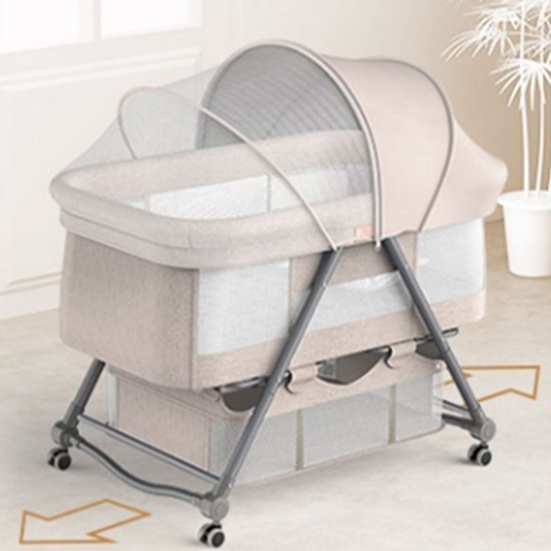 Gliding Crib Cradle Square Metal Cradle with 4 Wheels and Stand