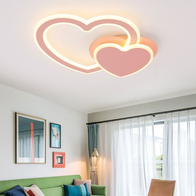 Kids Undertint LED Flush Plafond Light Double Loving-Heart Acryl Plafond Lamp voor Kid Slaapkamer