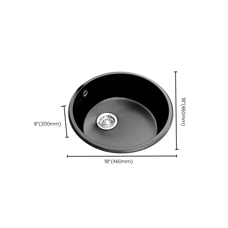 Round Granite Kitchen Sink in Black with Drain Assembly Undermount Sink