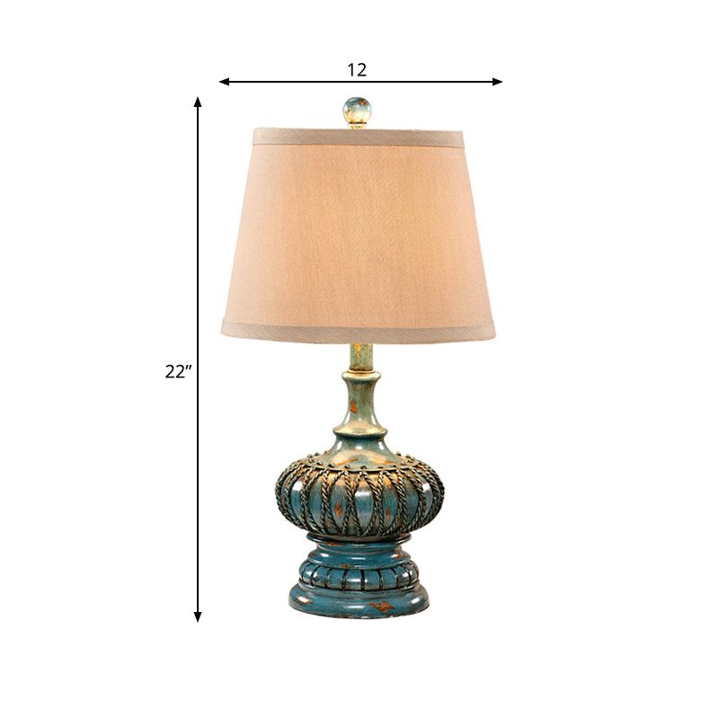 Cone Fabric Night Table Lamp Antique Style 1 Light Bedroom Nightstand Lamp in Aqua