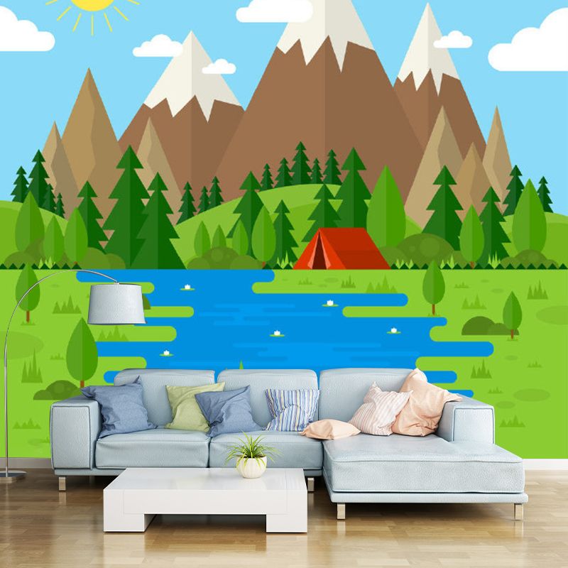Kids Mountain and River Murals Non-Woven Waterproof Colorful Wall Art for Baby Bedroom