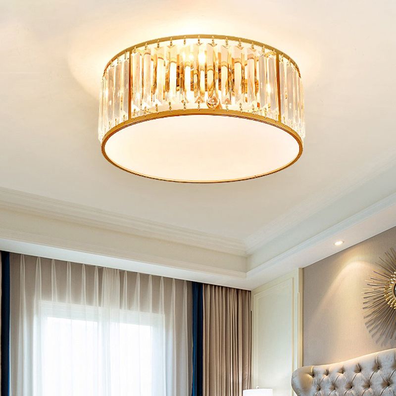 Minimalism Drum Flushmount Ceiling Lamp Prismatic Crystal Bedroom Flush Mounted Light