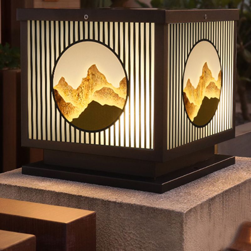 Metal Square Shape Outdoor Lights Modern Style 1-Light Solar Pillar Lamp