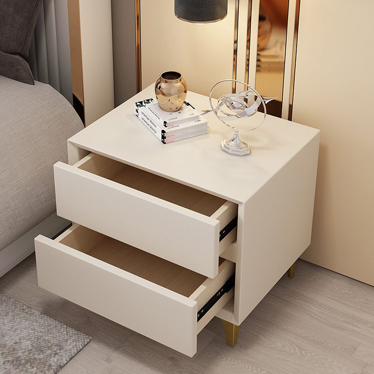 Wooden and Leather Bed Nightstand Modern Minimalist Bedside Table with Drawers