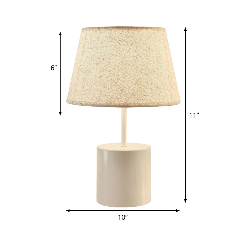 Fabric Conical Table Lamp Nordic 1 Head Flaxen Desk Light with Cylinder White Metallic Base