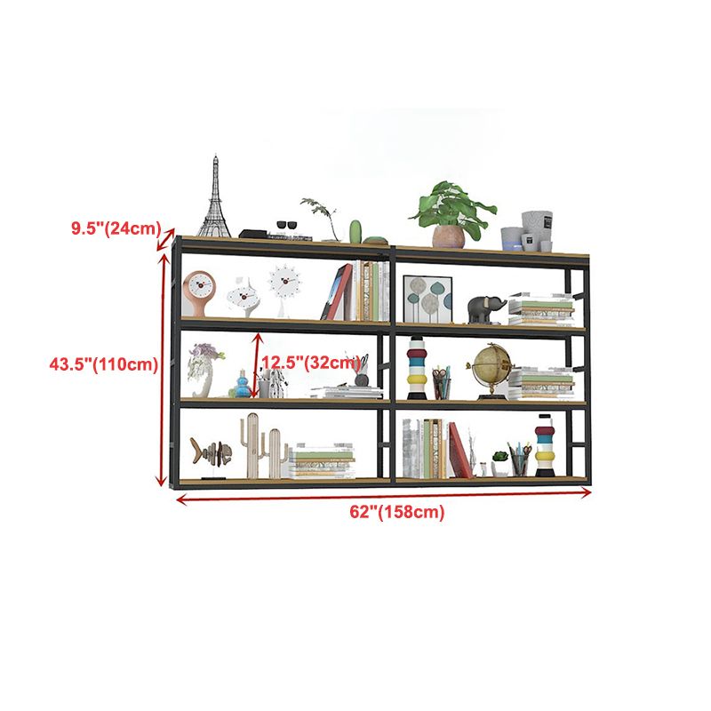 Libreria di unità murale industriale telaio in acciaio nero scaffale in legno fabbricato naturale